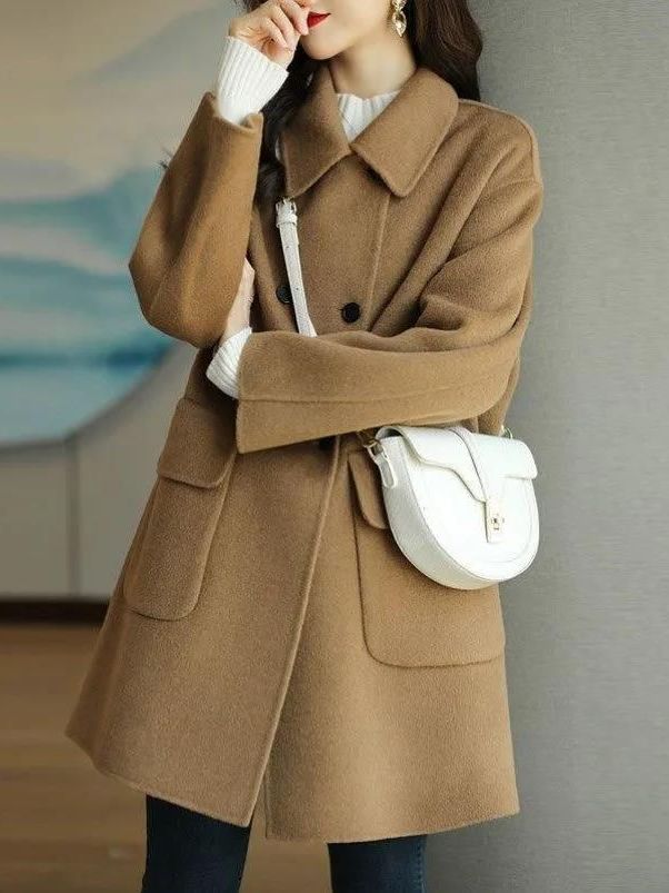 Stylish Mid-Length Woolen Coat - Wool Coat Peacoat recension och pris